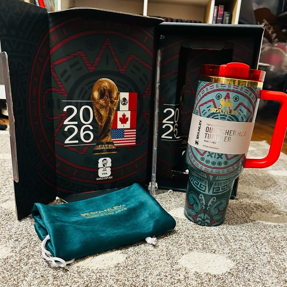 Stanley Mexico Quencher Travel Tumbler - Teal, Red & Gold Accents w/Aztec design